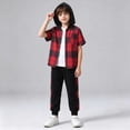 thumbnail image 4 of BLVB Boys Clothes Sets Plaid Short Sleeve Hooded Button Shirt and Jogger Pants for Toddler Kids Fall Outfits(Red AA1,7-8Years), 4 of 7