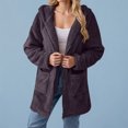 thumbnail image 2 of felwors Women's Sherpa Hooded Jacket - Fuzzy Fleece Zip Up Coat with Pockets, Casual Warm Outerwear for Winter Light Purple, S, 2 of 7