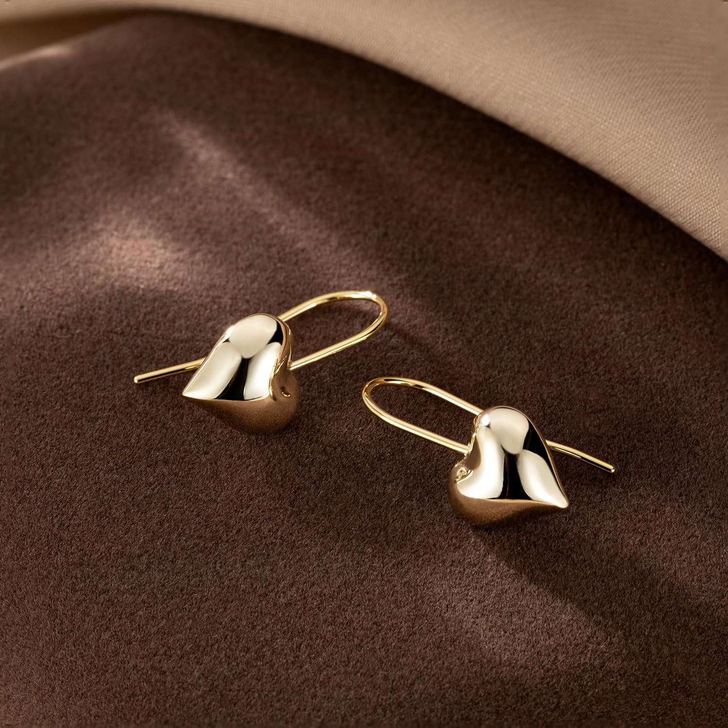 Solid 925 Sterling Silver Heart Drop Earrings for Women Teen Love Heart Dangle Earrings Hook