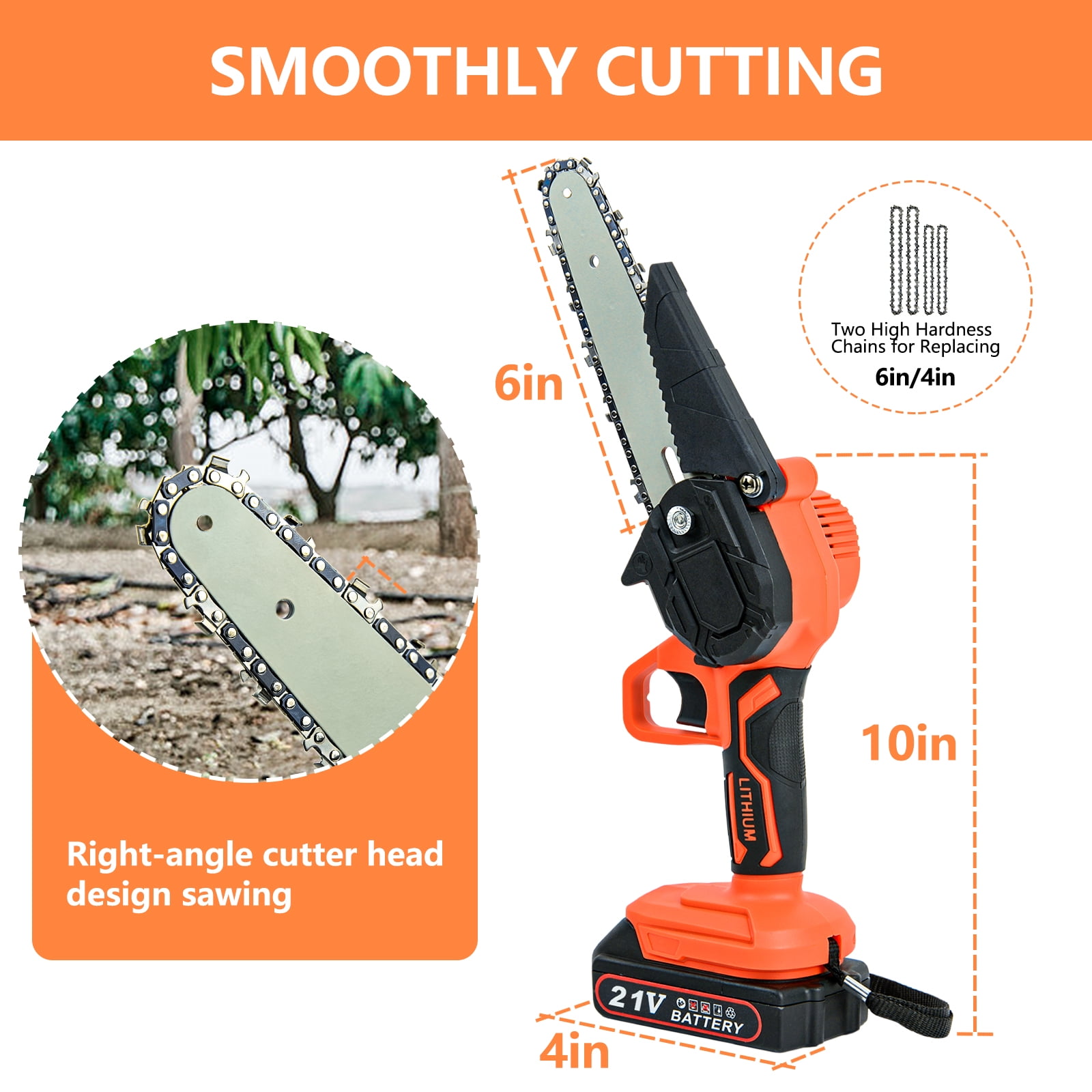 Ziss 4-Inch+6-Inch Mini Chainsaw Kit with 3 Rechargeable Batteries, Portable Electric Cordless Handheld Chain Saw for Tree Branches, Courtyard, Household and Garden