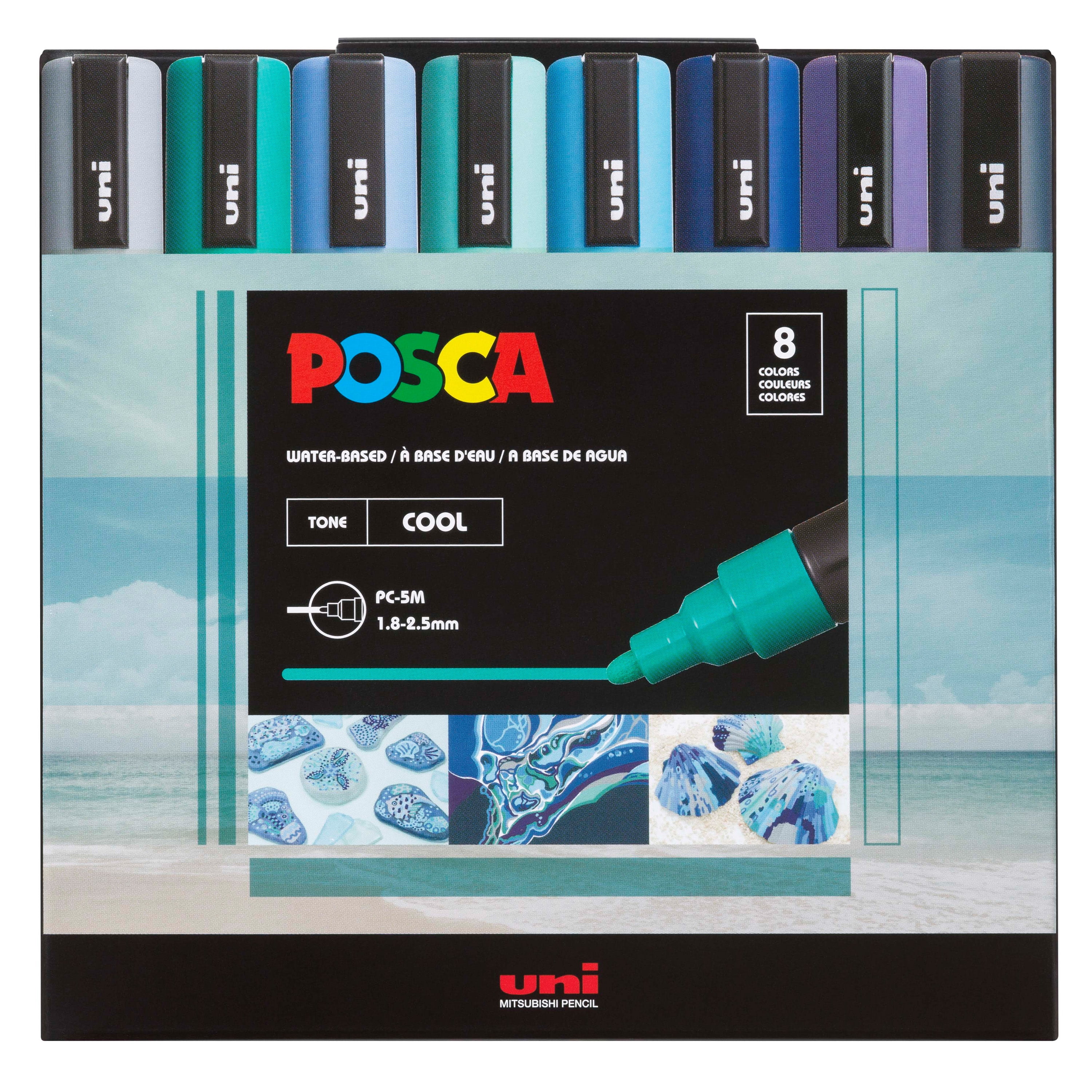 uni POSCA PC-5M Water-Based Paint Markers, Reversible Medium Tip (1.8-2.5mm), Cool Tone, 8 Pack