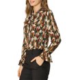 thumbnail image 5 of MODA NOVA Junior's Tie V Neck Blouse Long Trumpet Sleeve Floral Shirt Army Green L, 5 of 6
