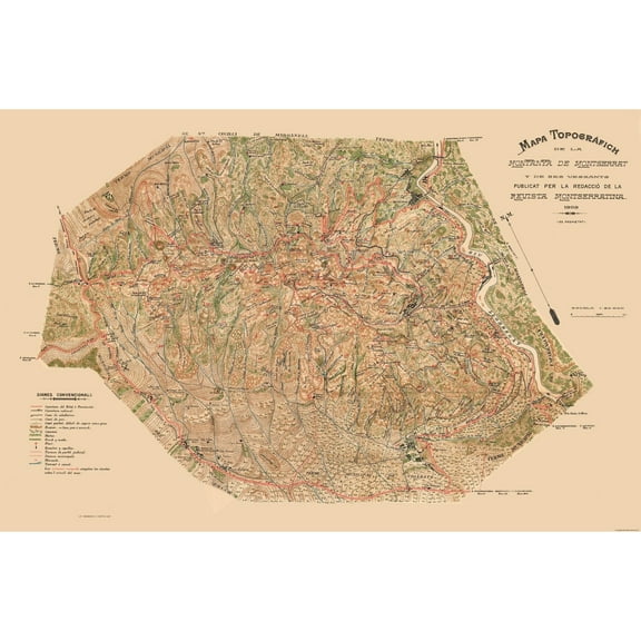 Historic Map - Montserrat Spain - 1920 - Vintage Wall Art