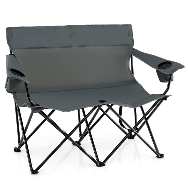 Costway 2-Person Outdoor Folding Loveseat with Cup Holders Armrests Carrying Bag
