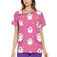 thumbnail image 4 of Nurse Shirts for Women, Classic Fit V-Neck Short Sleeve Scrub Top with 2 Pockets & Soft Fabric Stretch Printed Scrubs Medical Nursing Uniforms Wicking Healthcare Women V Neck Pink 3Xl, 4 of 5
