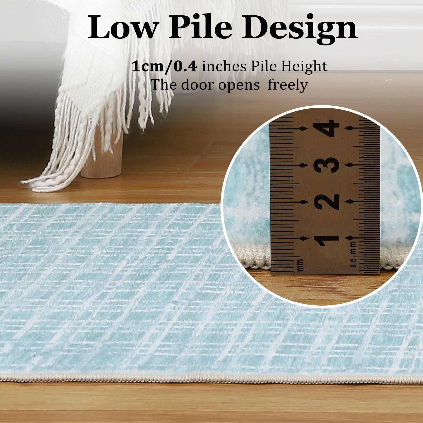Aoile 5' x 7' Washable Area Rug, Modern Plaid Rug, Soft Faux Wool Rug Non-slip Low Pile Accent Small Rug for Bathroom Bedroom Kitchen Laundry, Mint