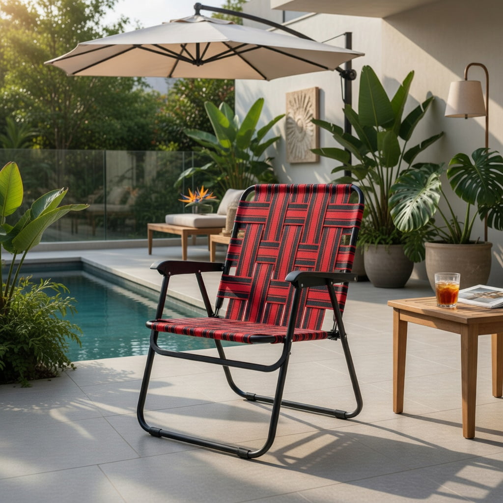 Hommoo 4-Pack Foldable Beach Chairs for Camping, Lawn & Outdoor Use, Heavy-Duty Steel Frame, Fade-Resistant PE Webbing, Portable & Easy Setup, Red