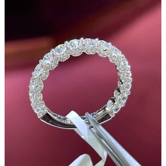 Eternity Wedding Band Ring 2Ct Round Cut VVS1/D Diamond Lab Created 14K White Gold Plated 925 Silver