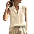 thumbnail image 2 of Yrmaups Loose Fit Sleeveless Button Down Vest for Women, Casual Collared Top, Soft Comfort Tank for Beach Vacation Office Daily Wear, Khaki L, 2 of 8