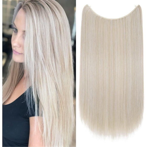 shiyou-Invisible Wire Hair Extensions Halo Hair Extension Hidden Headband Secret Hairpiece Synthetic Fiber For Women No Clip 20 Inch #Ash Blonde Light Silvery Grey Mixed