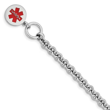 Silver Circular Bracelets - Sterling Silver 7.75in Engravable Enameled Circular Disc Medical ID Bracelet