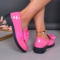 thumbnail image 3 of Rokment Womens Bowknot Oxfords Dress Shoes Spring Fall Vintage Casual Leather Platform Chunky Lug Mid Heels Slip on Boat Loafers Walking Footwear Pink Size 8, 3 of 4