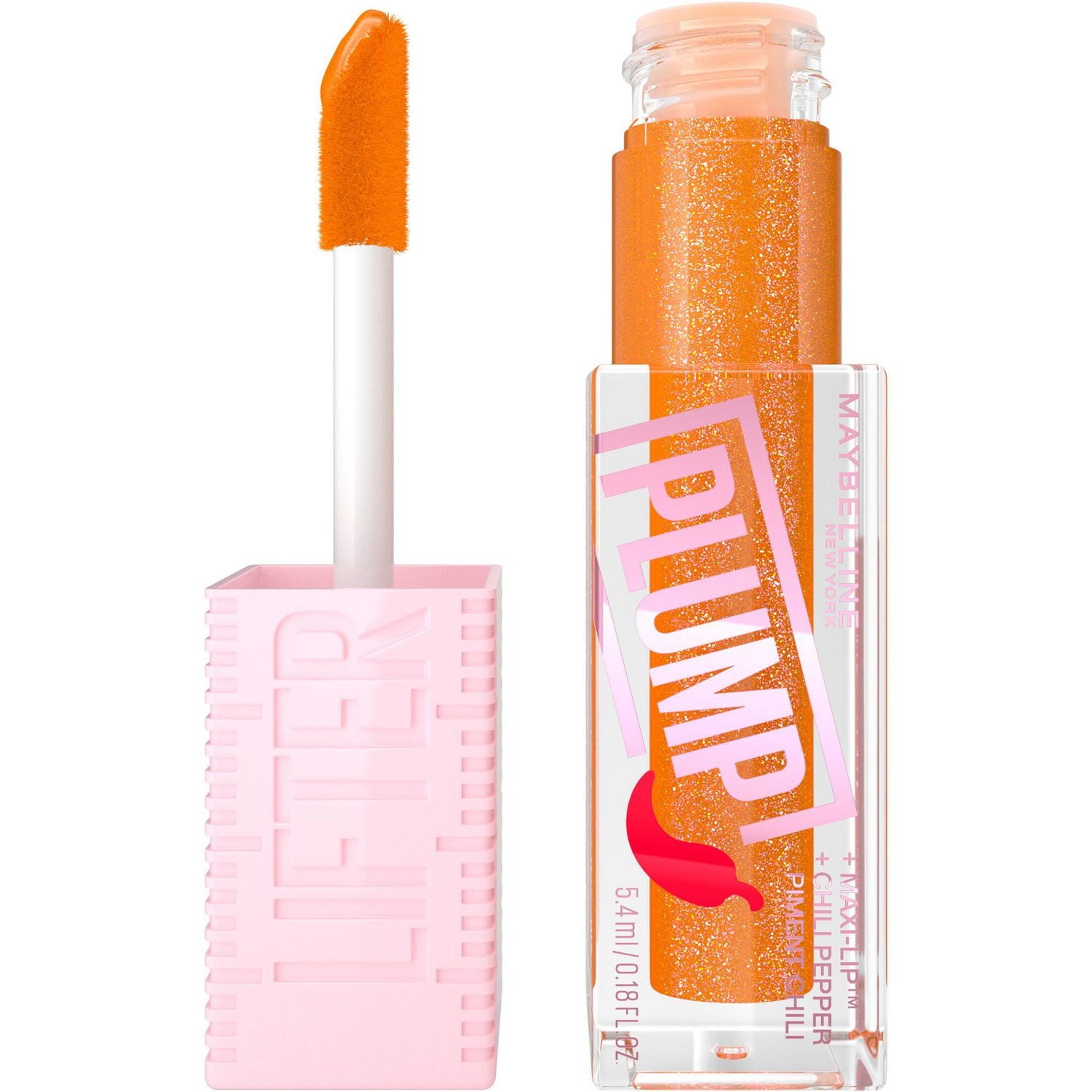 Brillant à lèvres Lifter Plump de Maybelline New York, effet repulpant, fini diaphane, sensation de chaleur intense, 5,4 ml