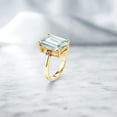 thumbnail image 4 of Gem Stone King 18K Yellow Gold Plated Silver Sky Blue Simulated Aquamarine and Blue Tanzanite Ring for Women | 6.72 Cttw | Emerald Cut 14x10MM | 3 Stone Wedding Engagement Anniversary Ring | Size 7, 4 of 4