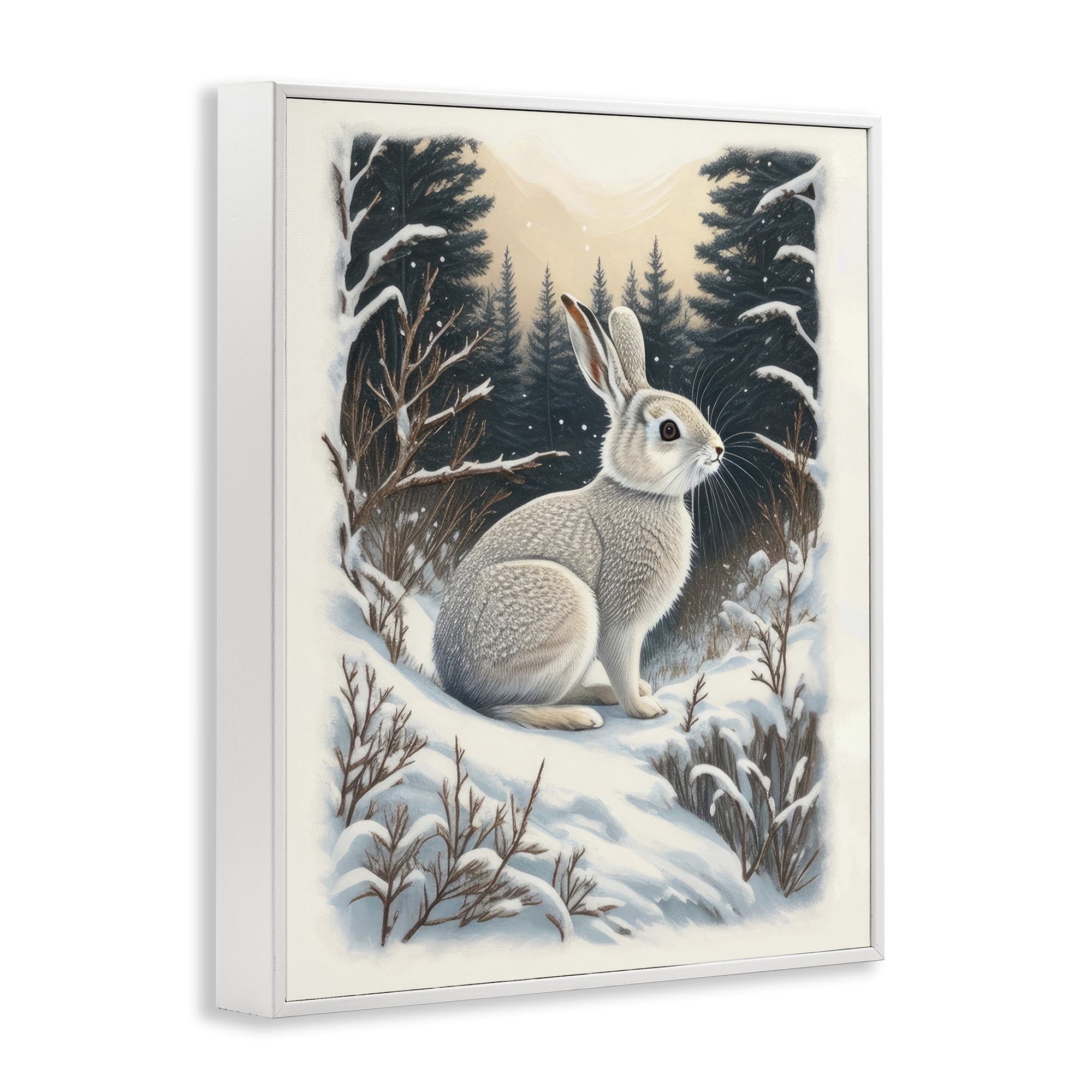 Stupell Industries Rabbit in Winter Forest Animals & Insects Painting White Framed Art Print Wall Art, 16 x 20
