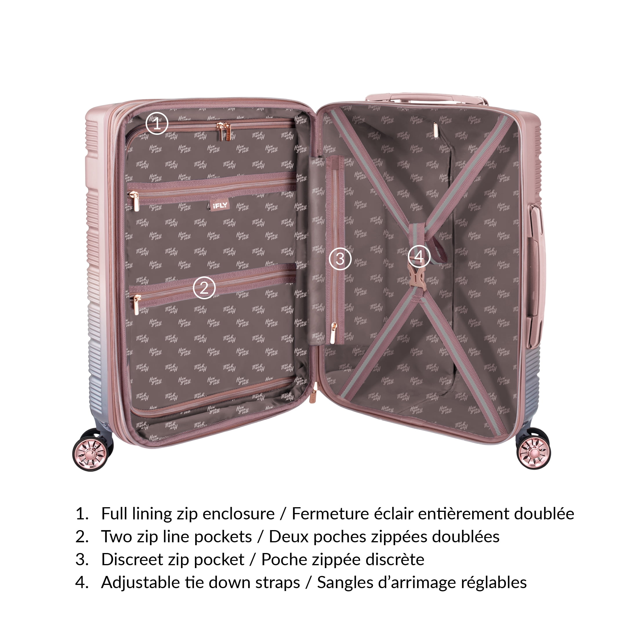 iFLY Spotlight 24" Medium Checked Hardside Luggage – Rose Gold Ombre