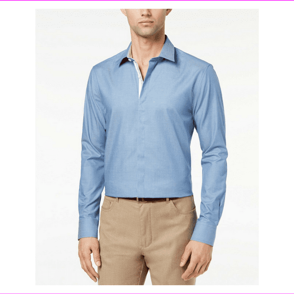 Ryan Seacrest Men's Adjustable Button Cuffs Spread Collar Sport Shirt XL/Blue Solid
