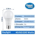 thumbnail image 3 of Great Value A19 LED 4/8/12W (40/60/100W Equivalent) Daylight E26 Medium Base 3-Way Light Bulb, 3 of 12