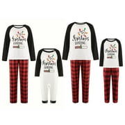 Qiylii Christmas Family Matching Pajamas Set, Colorful Light Tops+Plaid Pants