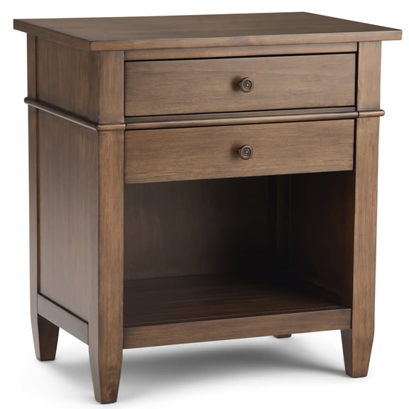 Carlton Rustic Natural Aged Brown Solid Wood Bedside Table with 2 Drawers & Open Storage - Transitional Style, 24"W x 16"D x 26"H