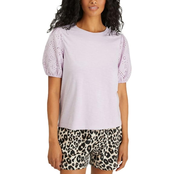 Sanctuary Womens Slub Puff Sleeve T-Shirt Purple XS