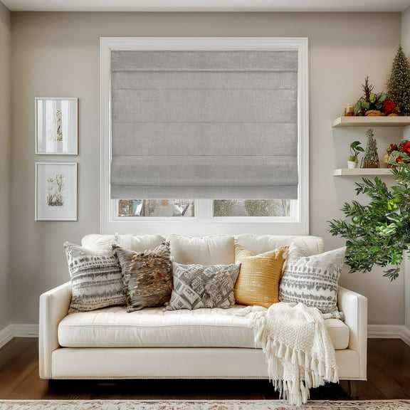 Chicology Cordless Roman Shade, Light Filtering, Belgian Denim, 35"W X 64"H