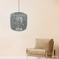 thumbnail image 6 of Pendant Lamp Shade Hanging Light Fixture Boho Woven Rattan Ceiling Gray, 6 of 8