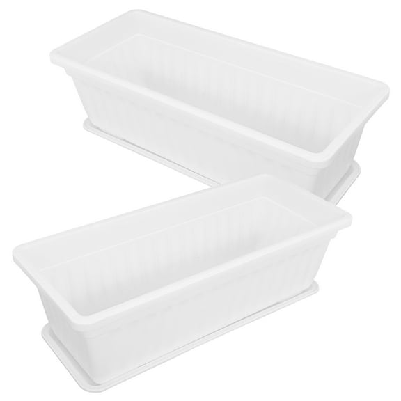 Hemobllo 2-Pack White Plastic Outdoor Planter Boxes, Weather-Resistant Garden and Patio Plant Containers
