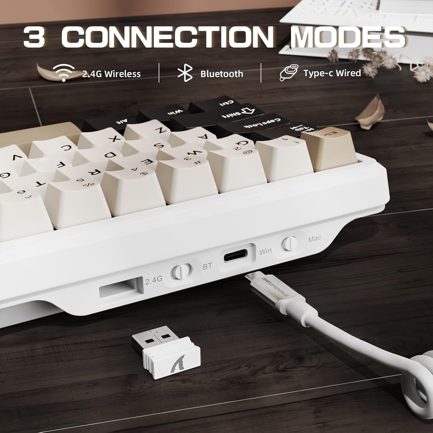X66 60% Mechanical Gaming Keyboard with Volume Knob, Gasket Hot Swappable Custom Keyboard, PBT Keycaps, Tri-Mode USB-C/BT5.0/2.4G RGB Keyboard with Coiled - Cheese White