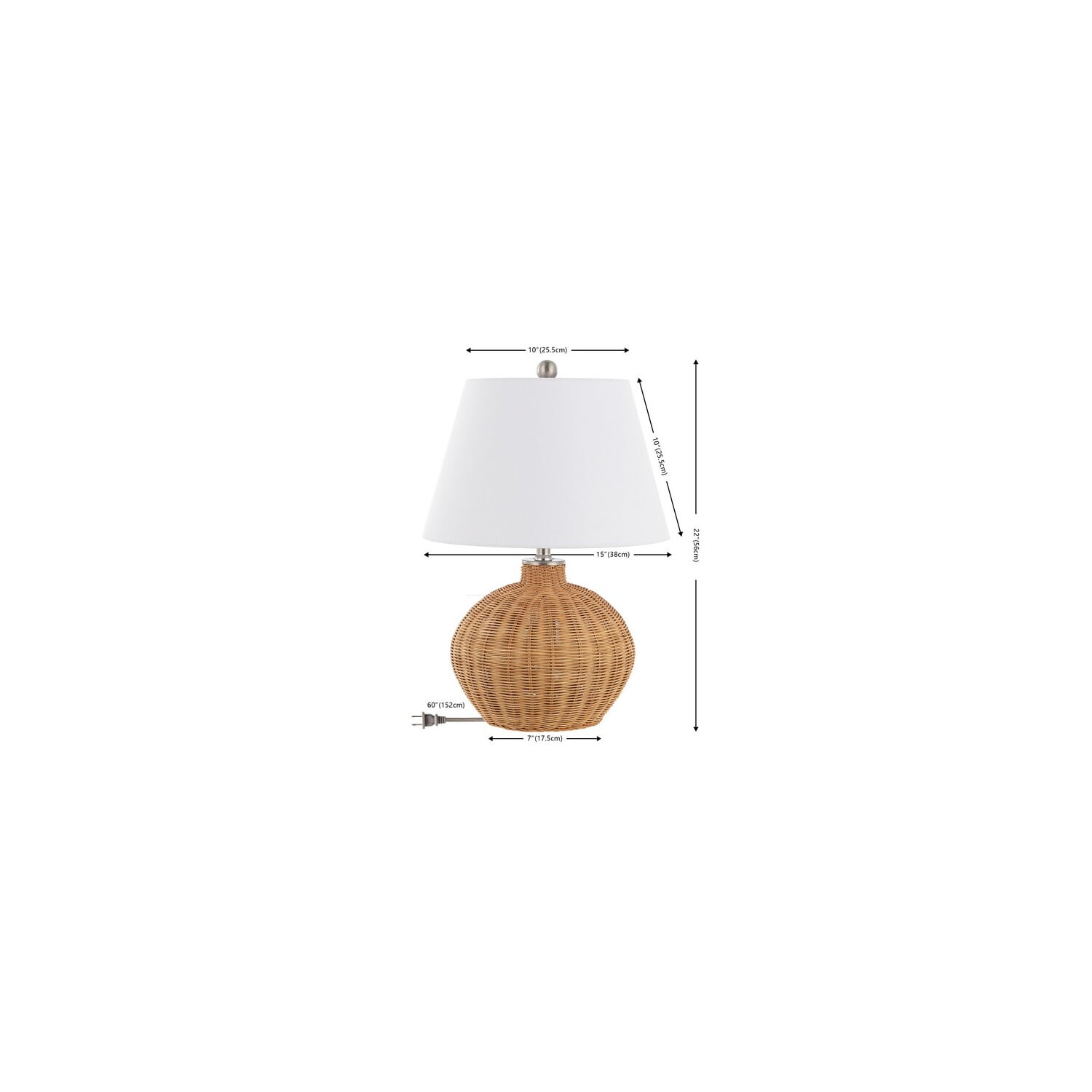 SAFAVIEH Juana 22 in. Coastal Nickel Rattan Table Lamp with White Cotton Shade