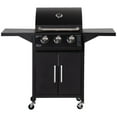 thumbnail image 2 of Outsunny 3 Burner Portable Gas Grill w/ Wheels, Outdoor Steel Propane Barbecue w/ Warming Rack, Shelves, Storage Cabinet, Thermometer, Black, 2 of 9