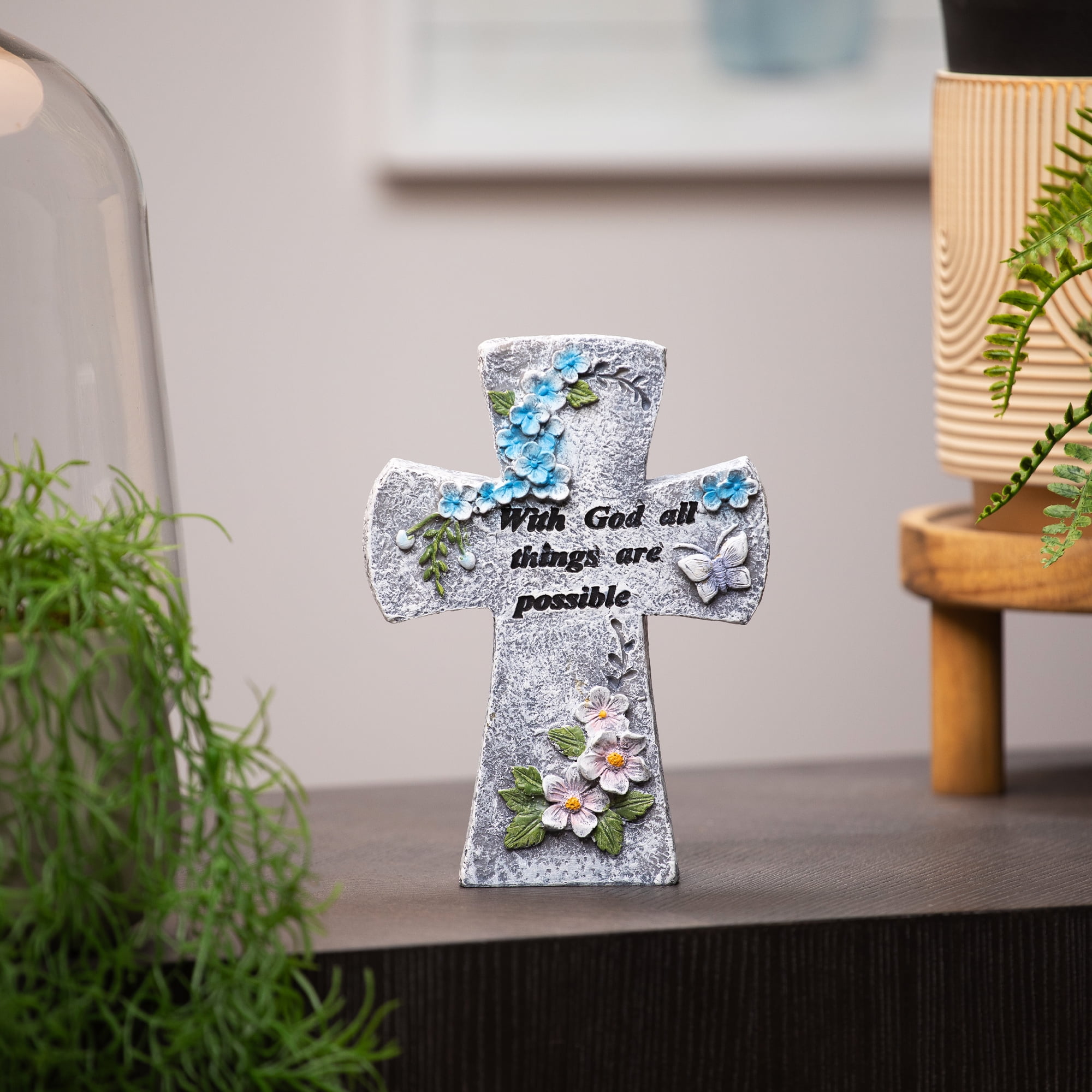 Northlight With God All Things Are Possible Floral Cross Statue - 6.75"