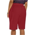 thumbnail image 4 of Yievot Plus Size Bermuda Shorts for Women Cotton Linen Knee Length Shorts Elastic Waisted Side Slit Button Summer Casual Beach Shorts with Pockets, 4 of 7