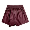thumbnail image 4 of EHRWE Womens Shorts Casual Ladies Leather Skorts High Waisted Pu Leather Shorts Elastic Waist Ruched Wrap Skorts Skirts Summer Clothes, 4 of 4