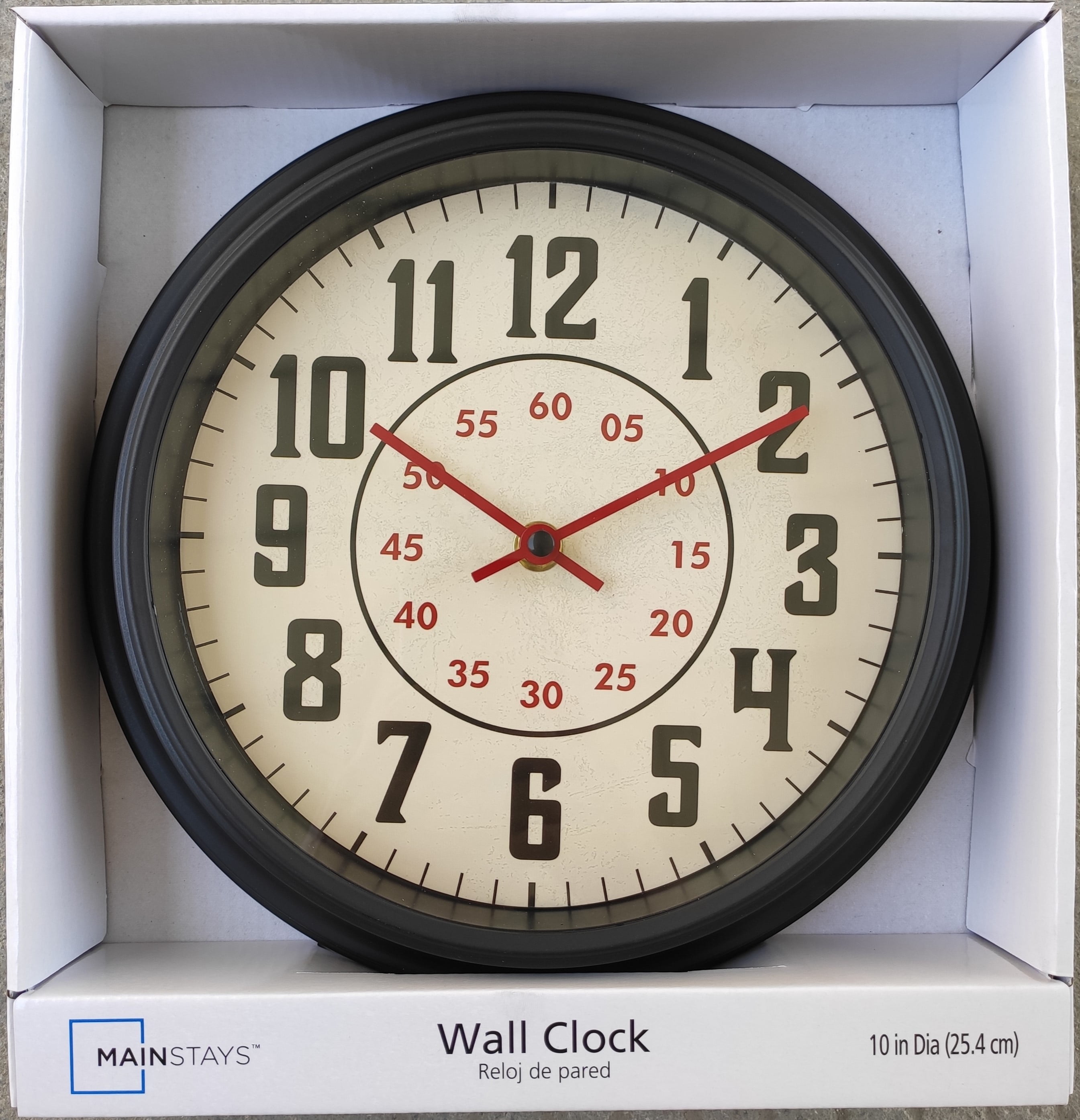 Mainstays Black & Red Tiled 10 inch Wall Clock 10.00 in. L x 1.65 in. W