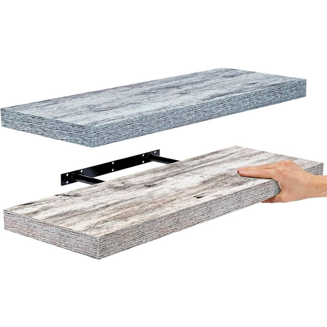 Sorbus 2 Pack Wood Floating Shelves - Modern and Traditional Decor Hanging Wall Shelves - 24 Inch Long, Rustic Blue/White