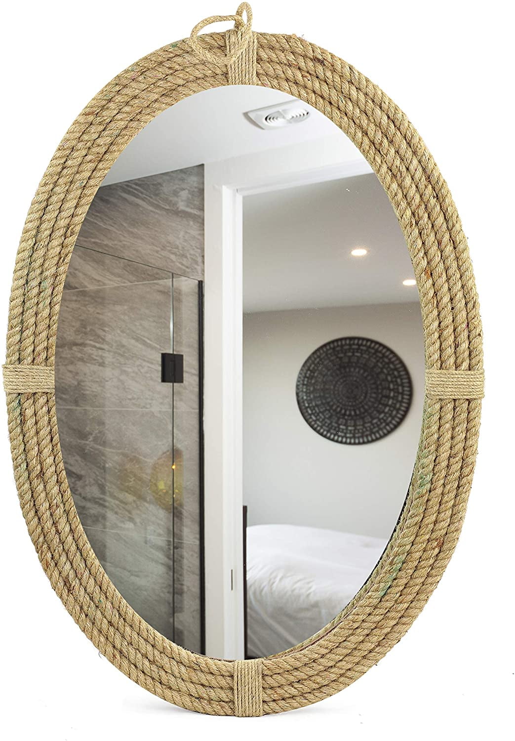 Wooden Oval Rope Mirror (24 x 17 Inches)