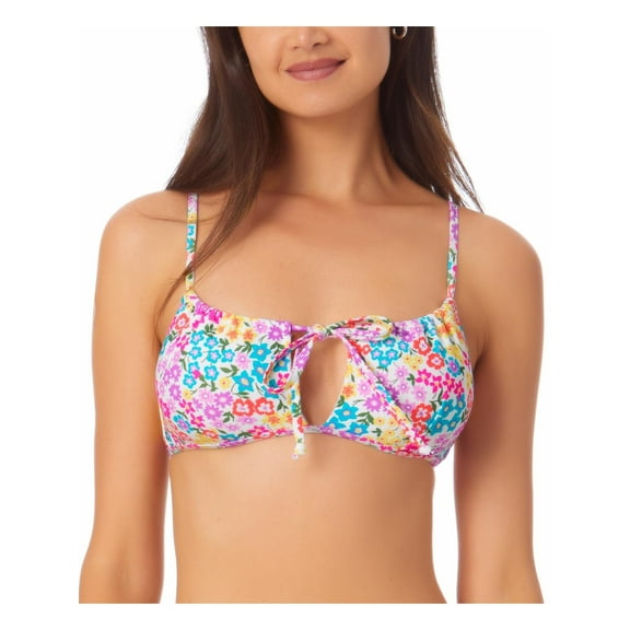 California Waves Womens Floral Print Knot-Front Bikini Swim Top