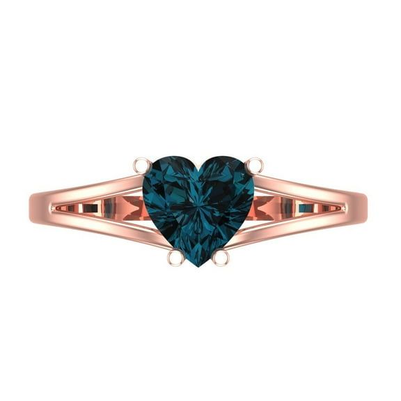 Solitaire Engagement Ring for Women - 1ct Natural London Blue Topaz in 18K Rose Gold Promise Ring