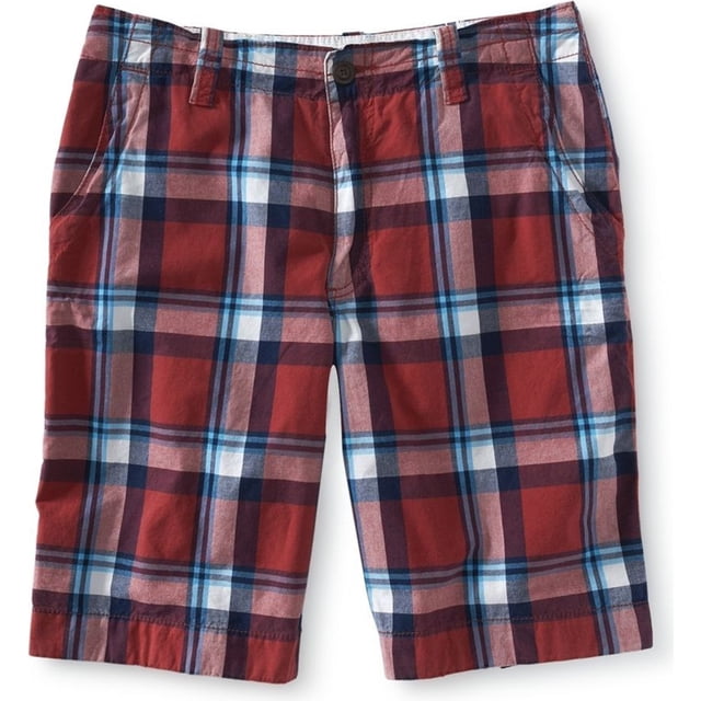 Aeropostale - Pantalones cortos chinos informales a cuadros de longitud más larga para hombre, rojo, 36 Aeropostale chino