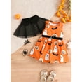 thumbnail image 2 of Suealasg Little Girl Halloween 2Pcs Outfit Pumpkin Ghost Bat Print Sleeveless Tank Dress +Black Cover-Ups 1T 2T 3T 4T 5T 6T Kids Toddler Girls Fall Halloween Clothes, 2 of 8