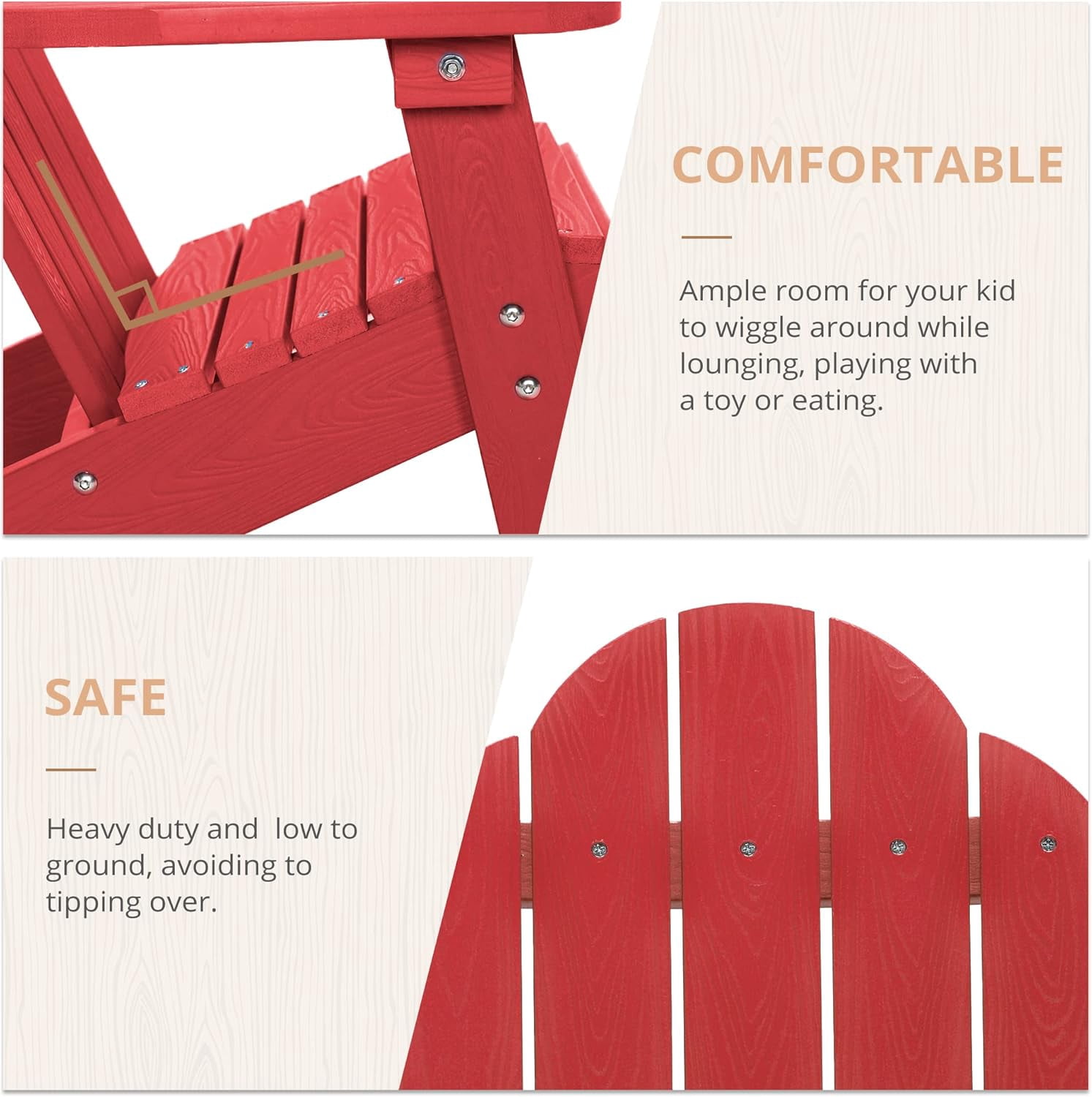 Dycanpo 15.6'' Kids Adirondack Chair, Toddler Outdoor Patio Chair for Backyard, HDPS - Red