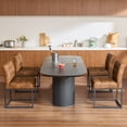 thumbnail image 3 of GrandNoor Coffee Faux Leather Dining Chairs Set of 4, Mid-Century Modern Dining Room Chairs with Armless, Checkered Kitchen Chair with Metal Legs, 3 of 9