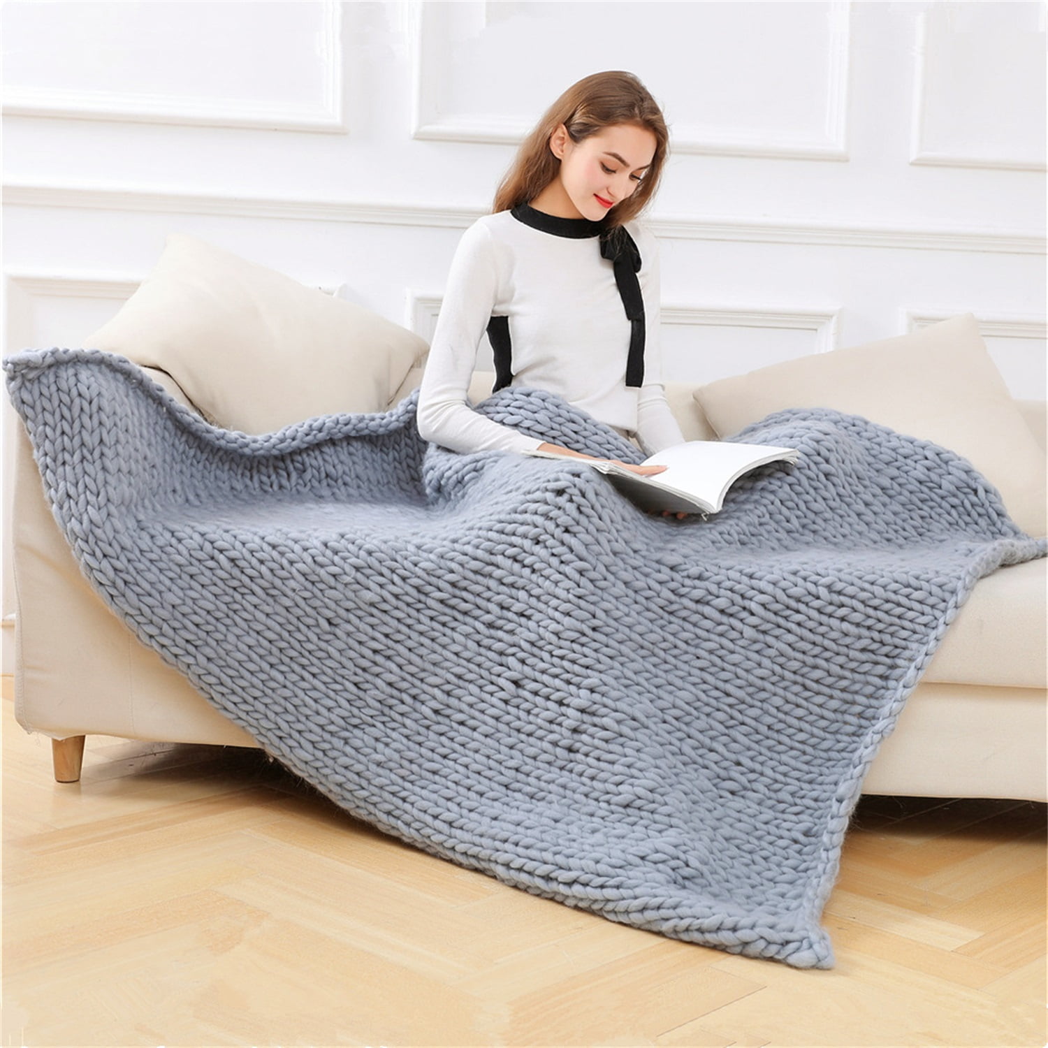 Lowestbest Chunky Knit Blanket, Handmade Warm Soft Throw Blanket, Cable Knit Blanket - Light Grey (51" x 67") Lowestbest Chunky Knit Blanket, Handmade Warm Soft Throw Blanket, Cable Knit Blanket - Light Grey (51" x 67")