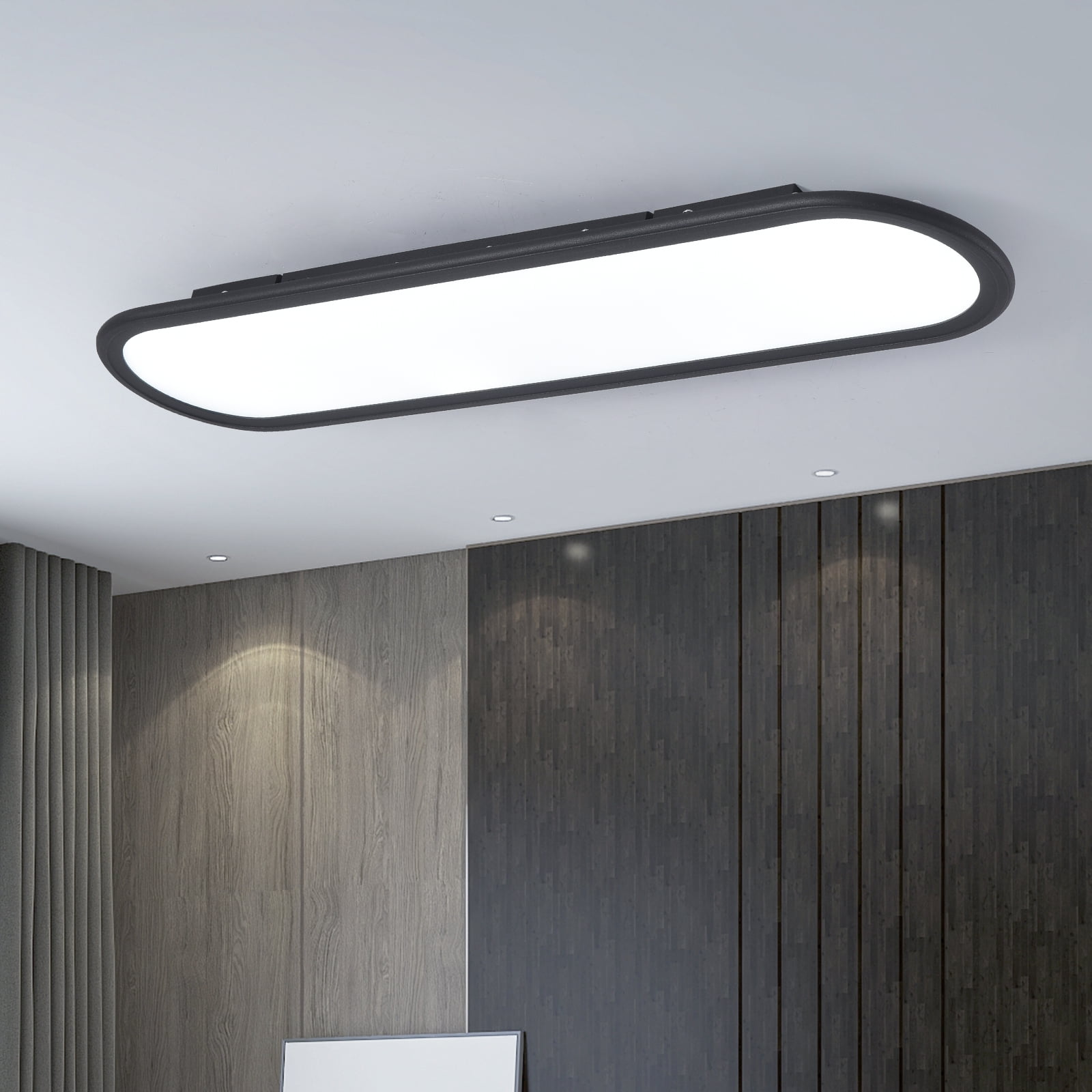 Garwarm Modern Ceiling Lights, 36W LED Linear Ceiling Lamp,Full Spectrum Long Ceiling Light, 27.6'' Ultra Thin Low Profile Light Fixture for Bedroom Kitchen Closet Hallway, Black/6500K