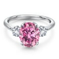 thumbnail image 3 of Gem Stone King 925 Sterling Silver Ring Oval Pink Moissanite and Created Sapphire (3.32 Cttw), 3 of 6