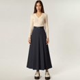 thumbnail image 3 of Womens High-Waist Pleated A-Line Midi Skirt With Belt - Black, 3 of 5