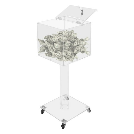 Lockable Donation Box, Acrylic Drop Box with Wheels, Large Capacity Money Box for Church, School, Office, Events, Portable Suggestion Box with Slotted Top, Clear