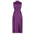 thumbnail image 4 of Usmixi Womens Dresses Casual Elastic Waist Slim Slit Party Prom Tank Long Dresses Solid Stand Neck Sleeveless Maxi Summer Dress Purple s, 4 of 7