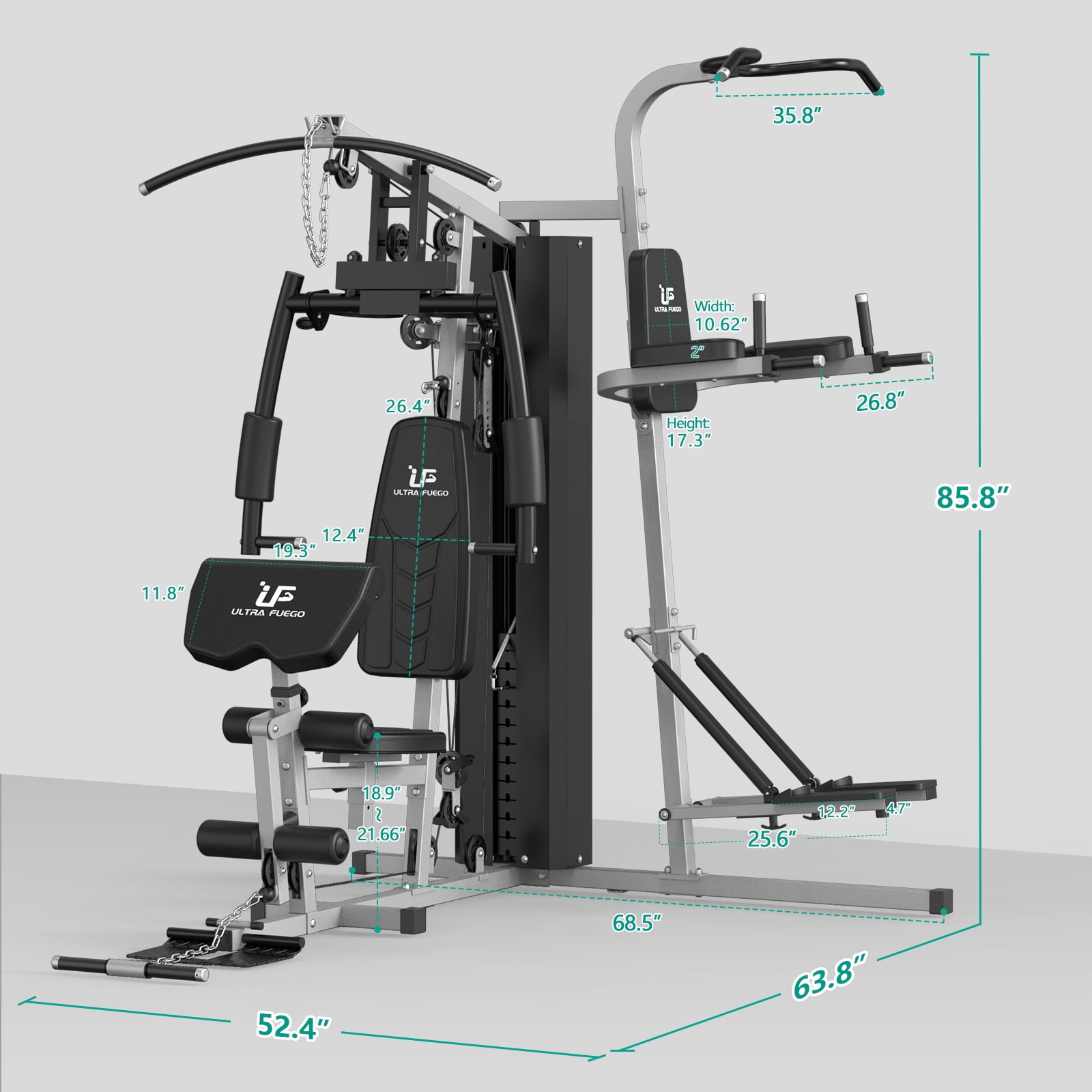Multifunctional Home Gym 138lb Weight Stack Machine with Pulley System, Arm Press Frame, Leg Developer, Power Tower and Stepper, Dual Station Workout System for Total Body Training